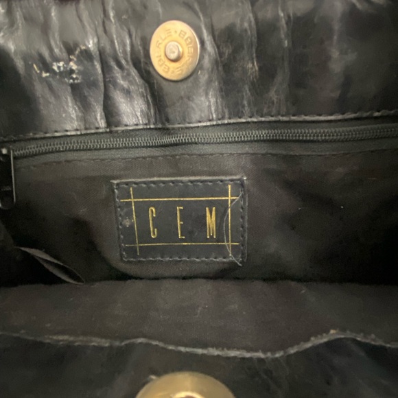 CEM Vintage Black Woven Genuine Leather Crossbody Shoulder Side Bag Purse - Picture 5 of 7